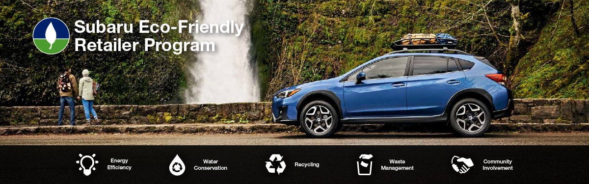 The Subaru Eco-Friendly Retailer Program logo with a blue Subaru and eco icons at bottom. | Subaru of Ann Arbor in Ann Arbor MI