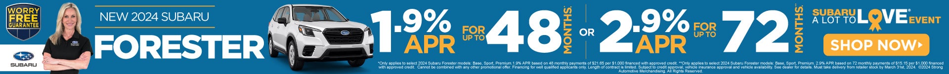 New 2024 Subaru Forester 1.9% APR or 2.9% APR* - Shop Now