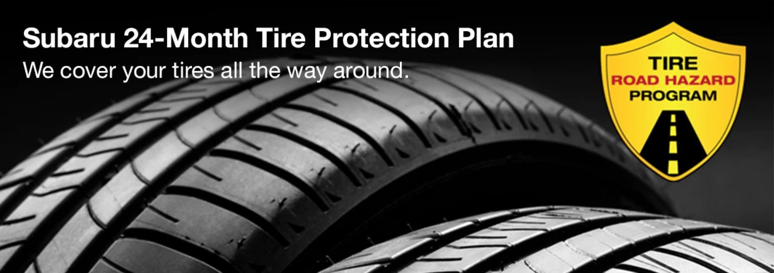 Subaru tire with 24-Month Tire Protection and road hazard program logo. | Subaru of Ann Arbor in Ann Arbor MI