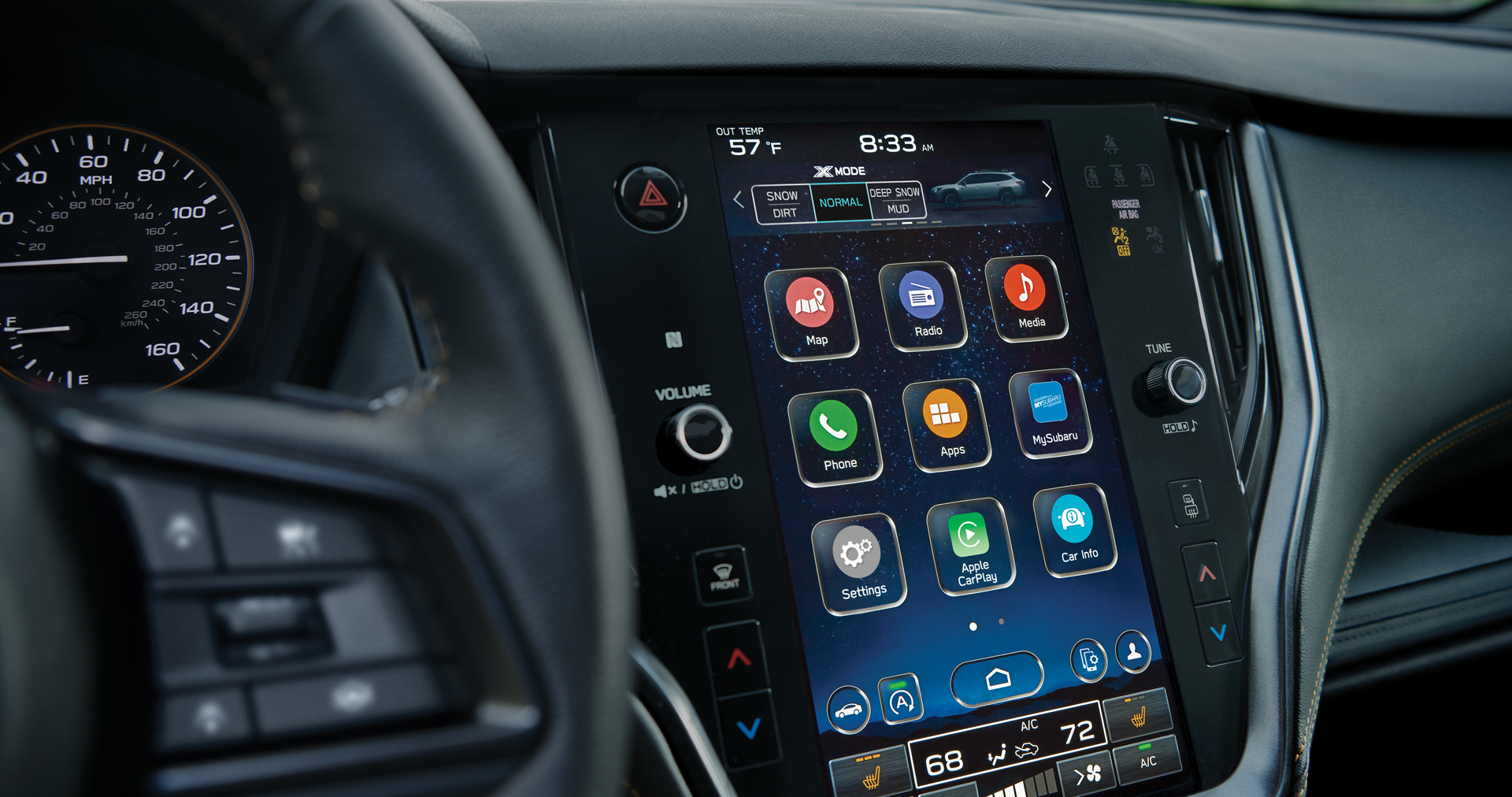 A close-up of the 11.6-inch touchscreen for the STARLINK Multimedia system on the 2023 Outback Wilderness. | Subaru of Ann Arbor in Ann Arbor MI