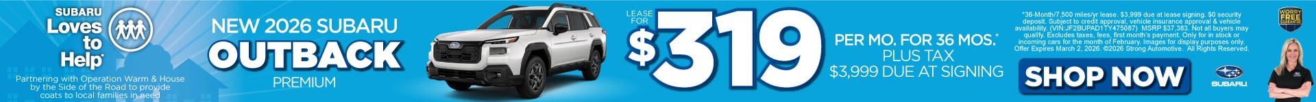 New 2026 Subaru Outback Premium "$319 a month for 36 Months* $3,999 Due at Signing"