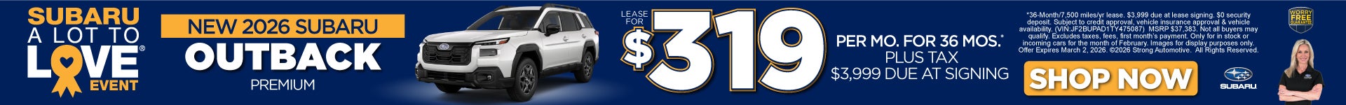 New 2026 Subaru Outback Premium "$319 a month for 36 Months* $3,999 Due at Signing"