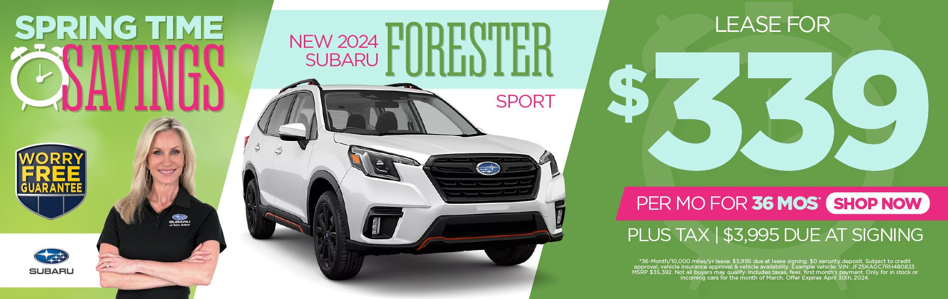 New 2024 Subaru Forester Sport lease for $339/Mo*