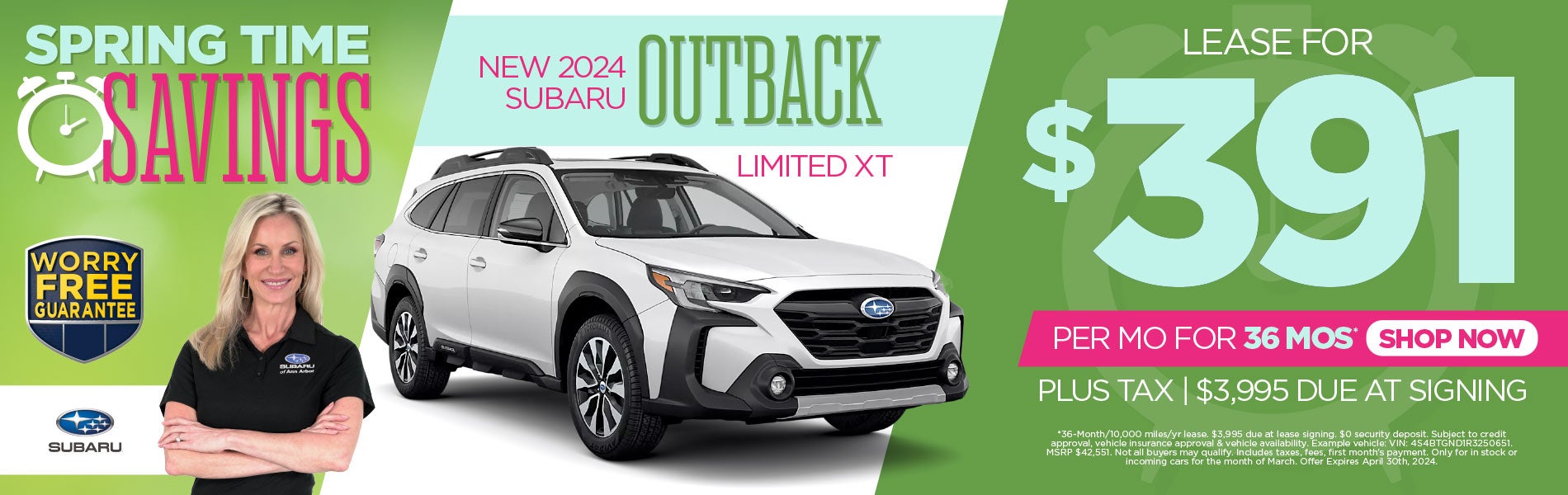 New 2024 Subaru Outback LMTD XT lease for $391/Mo*